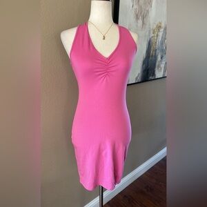 Pink halter v neckline dress